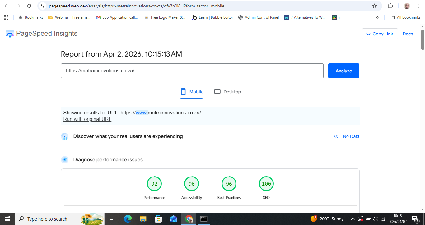 Google PageSpeed Insights Desktop Score - Perfect Performance